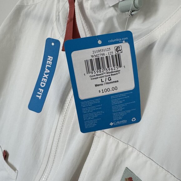 Columbia Mens Cove Beach Windbreaker Relaxed Fit White NWT Large - Picture 2 of 10